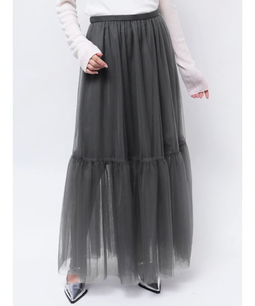 MERCURYDUO（マーキュリーデュオ）の「【OUNNOUN】チュールティアードスカート（その他・レディース・チャコールグレー/ブラック・S/M）」の2枚目の写真