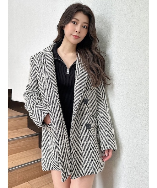 GYDA（ジェイダ）の「ツイード中綿ダブルジャケットコート（ダウンジャケット/コート・レディース・ブラック/ミックス・F）」の2枚目の写真