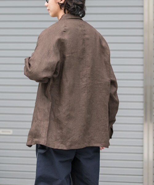 URBAN RESEARCH DOORS(アーバンリサーチドアーズ)の「FORK&SPOON リネンカバーオールシャツジャケット(テーラードジャケット・メンズ・BEG CHK/BROWN・4/5)」の5枚目の写真