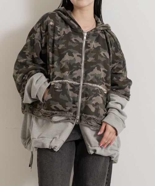 neith.tokyo Layered Crush Hoodie-CAMO