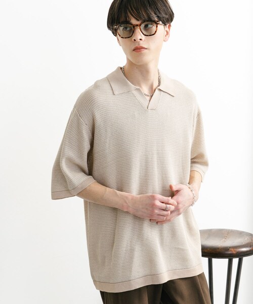 SENSE OF PLACE by URBAN RESEARCH(センスオブプレイスバイアーバンリサーチ)の「『ユニセックス』『洗濯可』ミックススキッパーニット(ニット/セーター・メンズ・L.BEIGE/OLIVE/RED・M/L)」の11枚目の写真