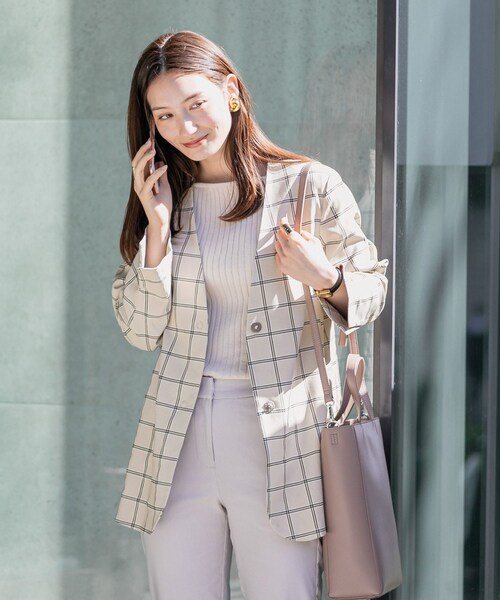 SENSE OF PLACE by URBAN RESEARCH（センスオブプレイスバイアーバンリサーチ）の「チェックノーカラージャケット（ノーカラージャケット・レディース・MOCHA/GREIGE・FREE）」の5枚目の写真