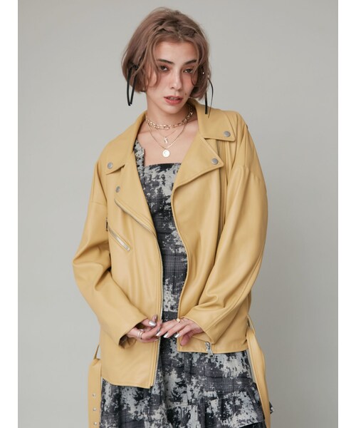 EVRIS（エヴリス）の「ルーズシルエットライダース（ライダースジャケット・レディース・ブラック/イエロー/ブラウン・F）」の22枚目の写真