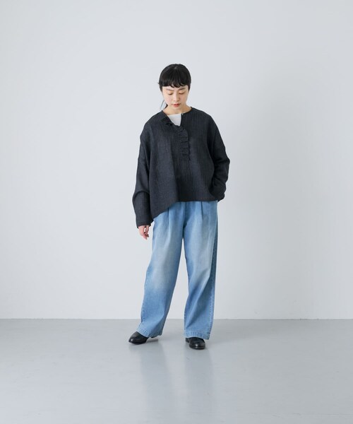 かぐれ（カグレ）の「ウールワイドフリルプルオーバー（シャツ/ブラウス・レディース・CHECK/CHARCOAL・Free）」の9枚目の写真