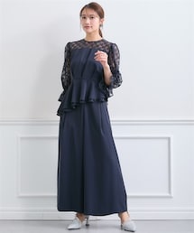 nissen | 【結婚式・パーティードレス】スパンコールレース切替ブラウス+ワイドパンツセット<大きいサイズ有>(フォーマルスーツ/小物)