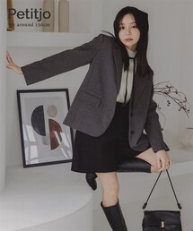 Petitjo | 小さいサイズ　チェック柄シングルコート　身長さん・小柄女性(テーラードジャケット)