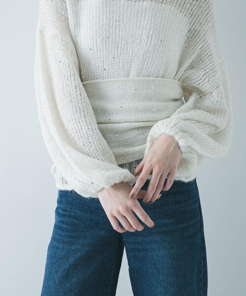 URBAN RESEARCH(アーバンリサーチ)の「スパンコールモヘヤチューブトップ(チューブトップ・レディース・OFF WHITE/NAVY・Free)」の5枚目の写真