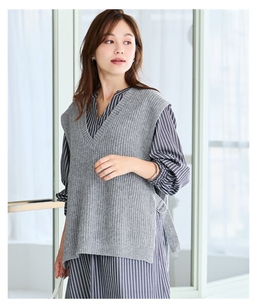 nissen（ニッセン）の「＜大きいサイズ＞ゆるシルエットサイドベルトニットベスト（ニット/セーター・レディース・杢グレー/黒・L~LL/3L~4L/5L~6L/8L/10L）」の9枚目の写真