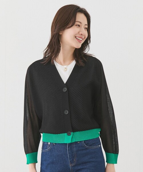 Jayro(ジャイロ)の「バイカラーニットカーディガン(ニット/セーター・レディース・ブラック/ライトグレー/ホワイト系/ベージュ/ライトグリーン/ネイビー/ブルー/ローズピンク/イエロー・F)」の10枚目の写真