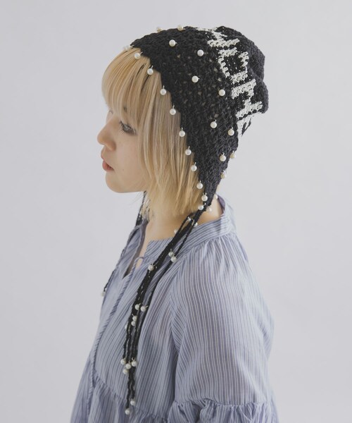 THE GOODLAND MARKET（ザグッドランドマーケット）の「old honey　58℃ KNIT CAP（ニットキャップ/ビーニー・レディース・BLACK/RED・Free）」の5枚目の写真