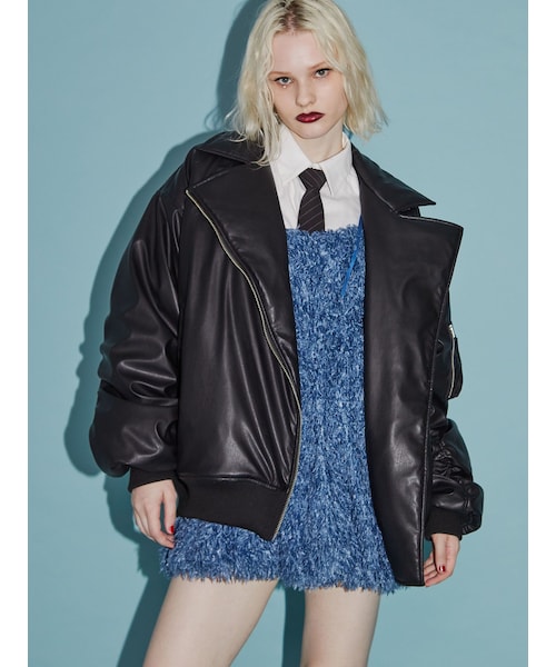 jouetie フェイクレザーライダースMA-1ジャケットブルゾン ブラック 楽天市場】ジュエティー jouetie フェイクレザーライダースMA-1