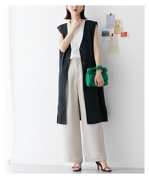 nissen（ニッセン）の「麻調ワイドパンツ（パンツ・レディース・グレー/ブラック/アイボリー・M/L）」の3枚目の写真