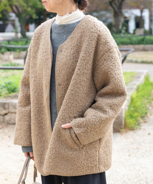 ITEMS URBANRESEARCH（アイテムズ アーバンリサーチ）の「ボアジャケット（ノーカラージャケット・レディース・OFF/GRY/L.BRN・Free）」の16枚目の写真