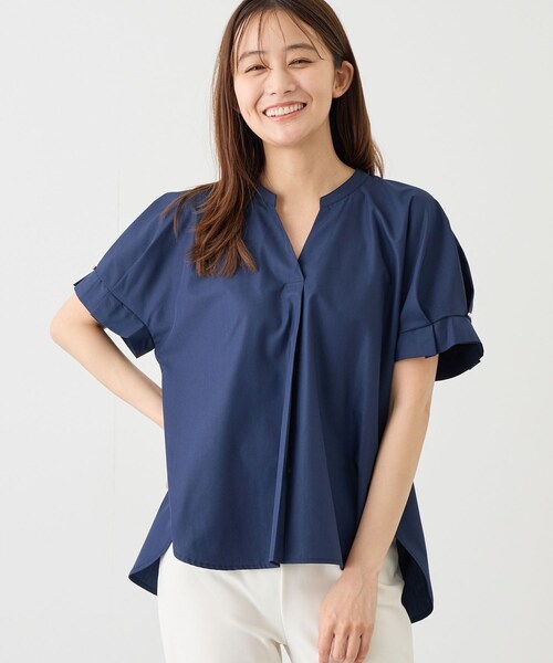 Jayro(ジャイロ)の「袖タックスキッパーシャツ(シャツ/ブラウス・レディース・ホワイト系/ネイビー/ブルー系/サックス/ピンク系・M)」の6枚目の写真
