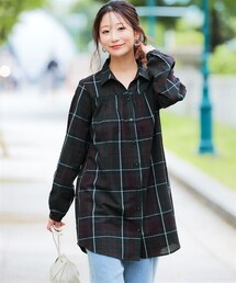 nissen | 綿１００％洗いざらし風やわらか先染めシャツチュニック（選べるデザイン）＜大きいサイズ有＞(シャツ/ブラウス)