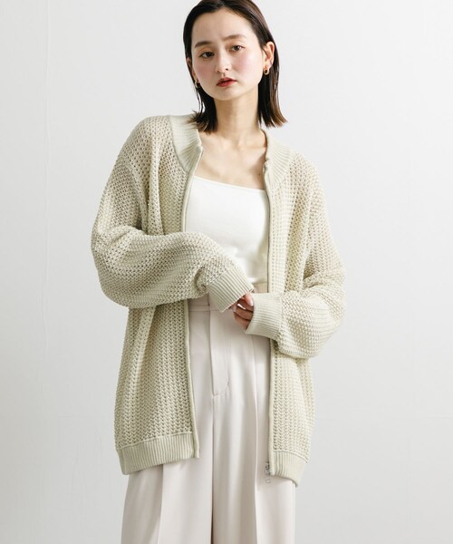 SENSE OF PLACE by URBAN RESEARCH（センスオブプレイスバイアーバンリサーチ）の「『ユニセックス』『洗濯可』シアーメッシュドライバーズカーディガン（カーディガン/ボレロ・メンズ・BLACK/IVORY/MINT・M/L）」の9枚目の写真