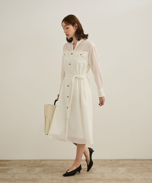 ROPE'（ロペ）の「【洗える】サファリシャツドレス（シャツワンピース・レディース・オフホワイト/ブラウン・36/38）」の9枚目の写真