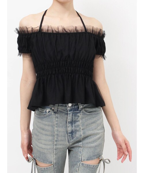 RESEXXY（リゼクシー）の「シャーリングチュールトップス（その他トップス・レディース・ホワイト/グレー/ブラック・F）」の4枚目の写真