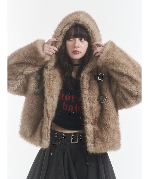 jouetie（ジュエティ）の「ベルトフードファージャケット（ダウンジャケット/コート・レディース・アイボリー/ブラウン/ベージュ・M）」の8枚目の写真