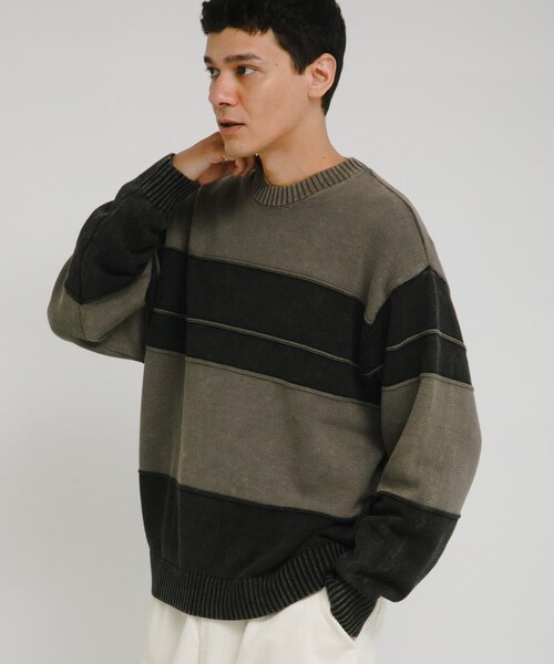 URBAN RESEARCH Sonny Label（アーバンリサーチサニーレーベル）の「ピグメントパネルボーダーニット（ニット/セーター・メンズ・ブラック/ネイビー・M/L）」の6枚目の写真
