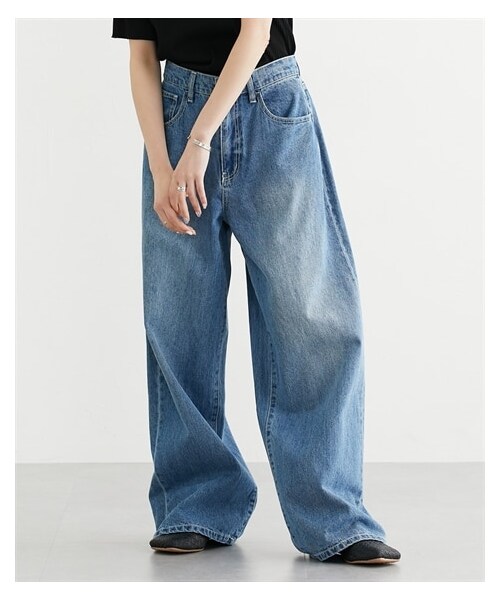 nissen（ニッセン）の「【Soiunique】超ワイドパンツ（パンツ・レディース・ユーズドネイビー/ワンウォッシュ/ユーズドブルー/オフホワイト/ブラック・S/M/L/LL）」の12枚目の写真