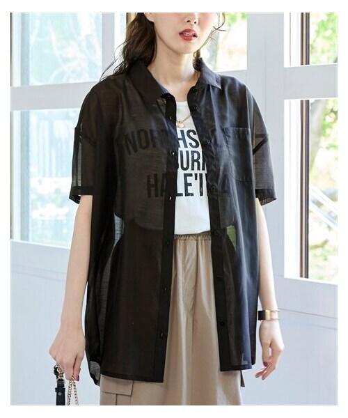 nissen（ニッセン）の「大きいサイズ オーバーサイズシアーシャツ（シャツ/ブラウス・レディース・黒/ベイクドピンク/ディープグリーン・L~LL相当/3L~4L相当/5L~6L相当/8L/10L/【不要1】/【不要2】/【不要3】）」の12枚目の写真