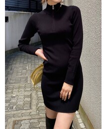 EMODA | ハーフジップリブニットワンピース(ワンピース)