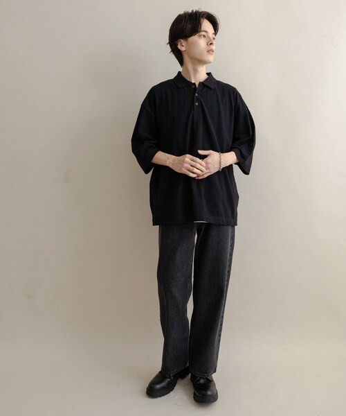 SENSE OF PLACE by URBAN RESEARCH（センスオブプレイスバイアーバンリサーチ）の「スラブカノコエクストラルーズポロシャツ（ポロシャツ・メンズ・BLACK/OATMEAL/BROWN・M/L）」の8枚目の写真