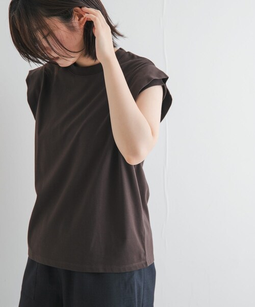 EKAL（エカル）の「T/Cプレーティング天竺フリルTシャツ（Tシャツ/カットソー・レディース・ライトグレージュ/アプリコット/Dブラウン・one）」の20枚目の写真