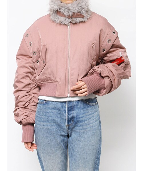 jouetie（ジュエティ）の「ギャザーリボンMA-1ベスト（ベスト・レディース・ブラック/ピンク/ボルドー/カーキ/アイボリー・M）」の21枚目の写真