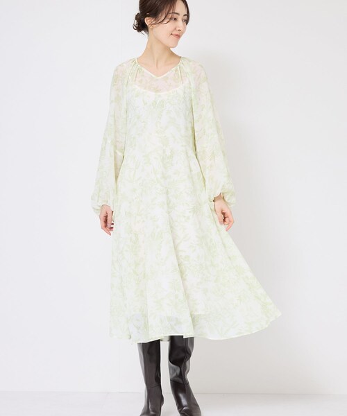 ROPE'（ロペ）の「シアープリントボリュームスリーブワンピース（ワンピース・レディース・ブラック/グリーン/ブルー・36/38）」の6枚目の写真