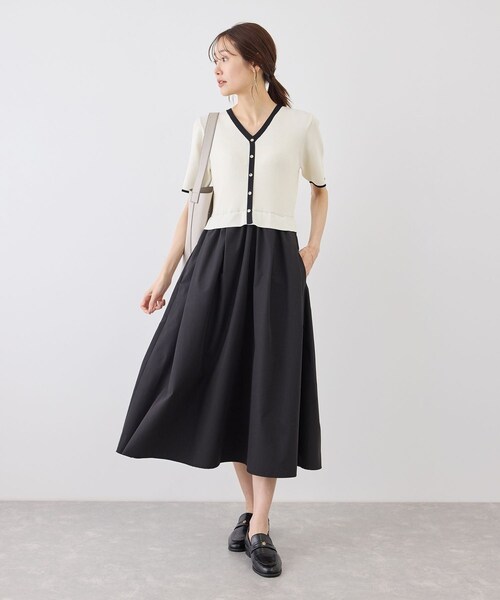 ROPE' PICNIC(ロペピクニック)の「メタル釦布帛ドッキングハーフスリーブニットワンピース(ワンピース・レディース・キナリ系/ネイビー/ピンク・M/S)」の15枚目の写真