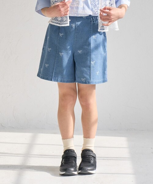 ROPE' PICNIC（ロペピクニック）の「【KIDS/キッズ】リボン柄デニムピンタックパンツ（デニムパンツ・キッズ・ブラック系/サックス・L/M/S）」の5枚目の写真