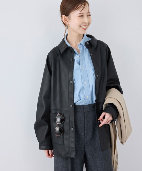ROPE' PICNIC(ロペピクニック)の「【emur/エミュール・J'aDoRe限定】シンセティックレザージャケット(その他アウター・レディース・ブラック/ベージュ系・38)」の12枚目の写真