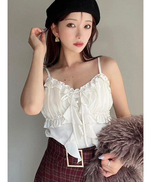 RESEXXY（リゼクシー）の「バストギャザーカスケードキャミ（キャミソール・レディース・アイボリー/ブラック/ピンク/ホワイト・F）」の20枚目の写真