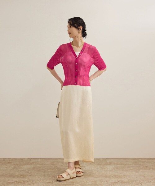 ROPE'（ロペ）の「シアーリブカーディガン/洗える（カーディガン/ボレロ・レディース・ブラック/ホワイト/ピンク・F）」の10枚目の写真