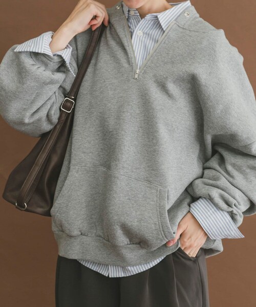 ITEMS URBANRESEARCH（アイテムズ アーバンリサーチ）の「ハイヒートコットンハーフジップスウェット（パーカー・レディース・BEG/GRY/BLK・Free）」の4枚目の写真