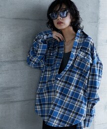 GEVS. | 大きいサイズ綿100％チェックチュニックシャツGEVS.(シャツ/ブラウス)