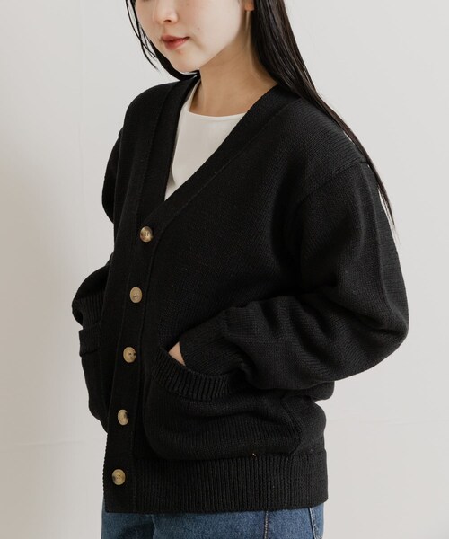 THE GOODLAND MARKET（ザグッドランドマーケット）の「米富繊維　WASHI COTTON KNIT CARDIGAN（カーディガン/ボレロ・レディース・40IVORY/14BLACK/31PINK・1/3）」の2枚目の写真