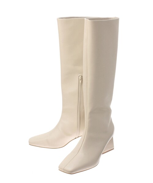 未使用　ELENDEEK アイボリー ELENDEEK（エレンディーク）の「SQUARE LONG BOOTS（ブーツ