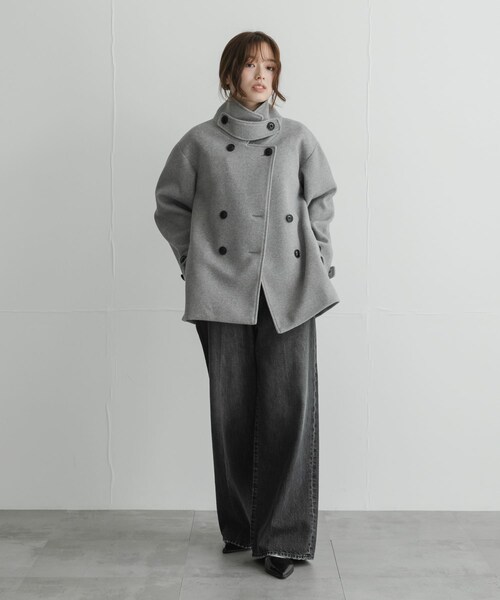 URBAN RESEARCH Sonny Label（アーバンリサーチサニーレーベル）の「メルトンジャージースタンドカラーコート（テーラードジャケット・レディース・L.グレー/チャコールグレー/モカ・Free）」の18枚目の写真