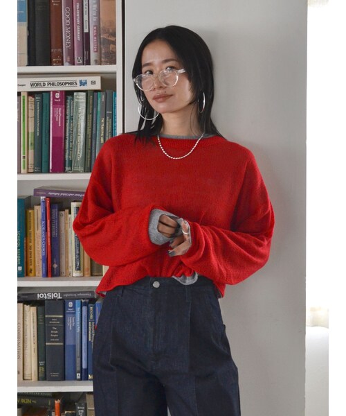 Ungrid（アングリッド）の「モヘヤ混シアーニット（ニット/セーター・レディース・ライトグレー/レッド/グリーン/ピスタチオ/ブラウン・F）」の10枚目の写真