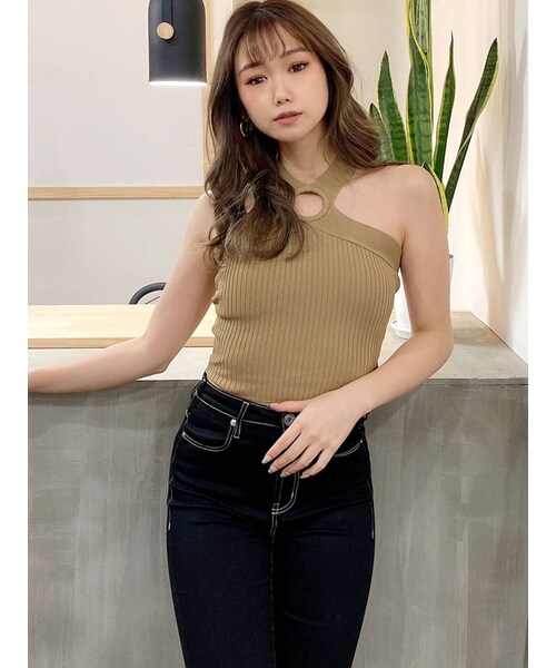 GYDA（ジェイダ）の「サークルクロスニットトップス（ニット/セーター・レディース・ブラック/ミントグリーン/ベージュ・F）」の3枚目の写真