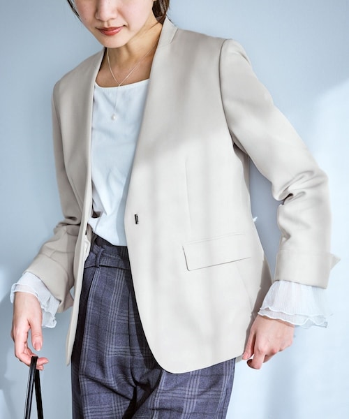 ROPE' PICNIC（ロペピクニック）の「360°ウルトラストレッチ ノーカラージャケット/UVカット・花粉ガード・入卒式・セットアップ対応（ノーカラージャケット・レディース・ブラック/グレー系/ベージュ系/ネイビー・L/M/S/XL/XS）」の22枚目の写真