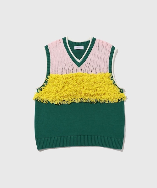 ADAM ET ROPE'(アダムエロペ)の「【LIBRIO MENDONCA/リブリオ メンドンサ】KNIT MOP VEST(ベスト・メンズ・ブラック/グリーン・F)」の2枚目の写真