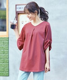 nissen | 大きいサイズ　綿１００％汗染みしにくい５分袖デザインロング丈トップス(チュニック)