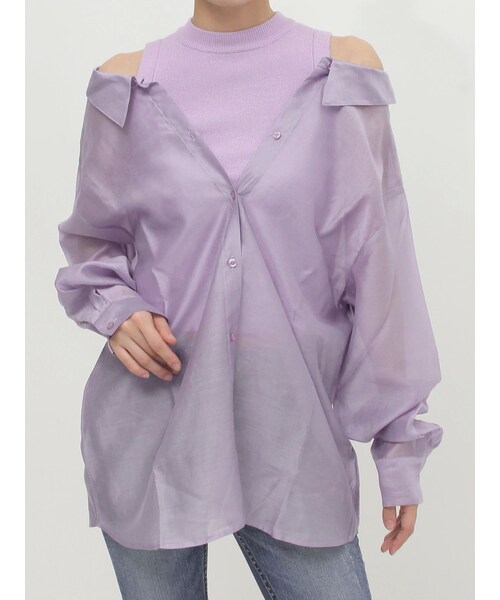 GYDA（ジェイダ）の「3WAYショルダーOPENシアードッキングシャツ（シャツ/ブラウス・レディース・ベージュ/オフホワイト/ラベンダー・F）」の9枚目の写真