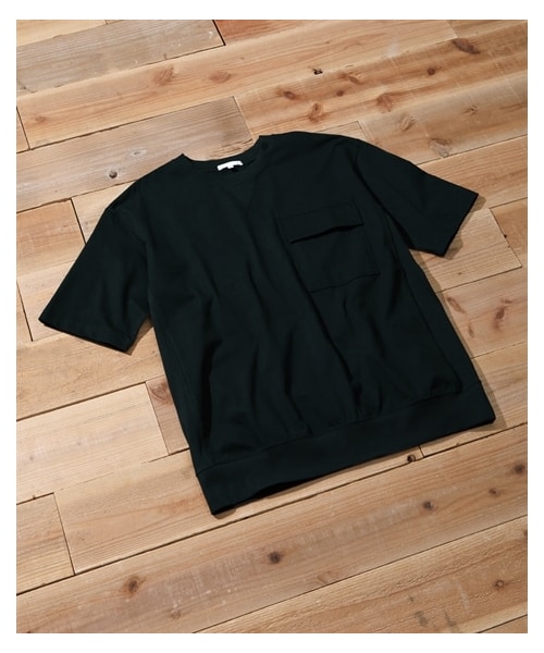 nissen（ニッセン）の「リブ付ミドルウェイト綿１００％オーバーサイズ５分袖ポケット付Tシャツ（Tシャツ/カットソー・メンズ・オフホワイト/黒/ネイビー/グレージュ/カーキ・M/L/LL/3L/4L/5L/6L/8L/10L）」の9枚目の写真