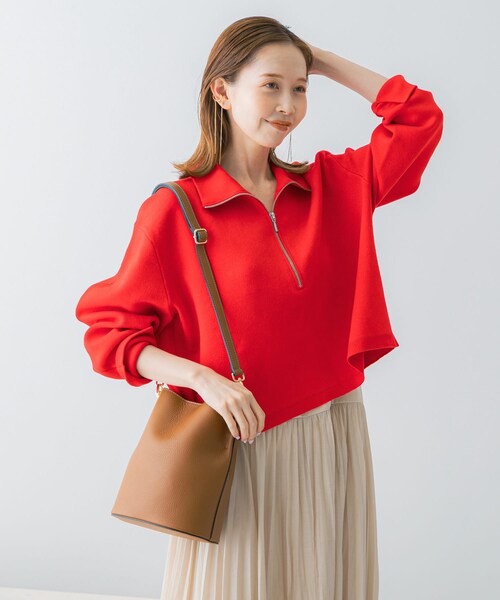 URBAN RESEARCH ROSSO（アーバンリサーチロッソ）の「ハーフジップニット（ニット/セーター・レディース・L/GREIGE/RED・FREE）」の2枚目の写真