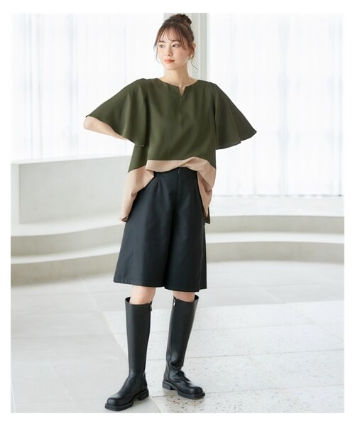 nissen（ニッセン）の「大きいサイズ　オトナシルエットのハーフパンツ　miclat（パンツ・レディース・ベージュ/黒・L/LL/3L/4L/5L/6L/8L/10L）」の5枚目の写真